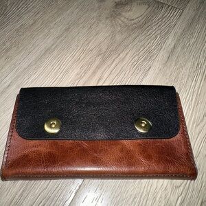 Vtg Brown Black Leather Belt Bag Wallet Organizer